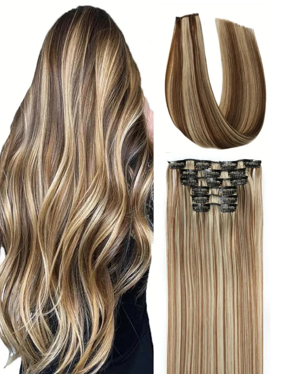 Накладные пряди прямые на заколках Мелированный