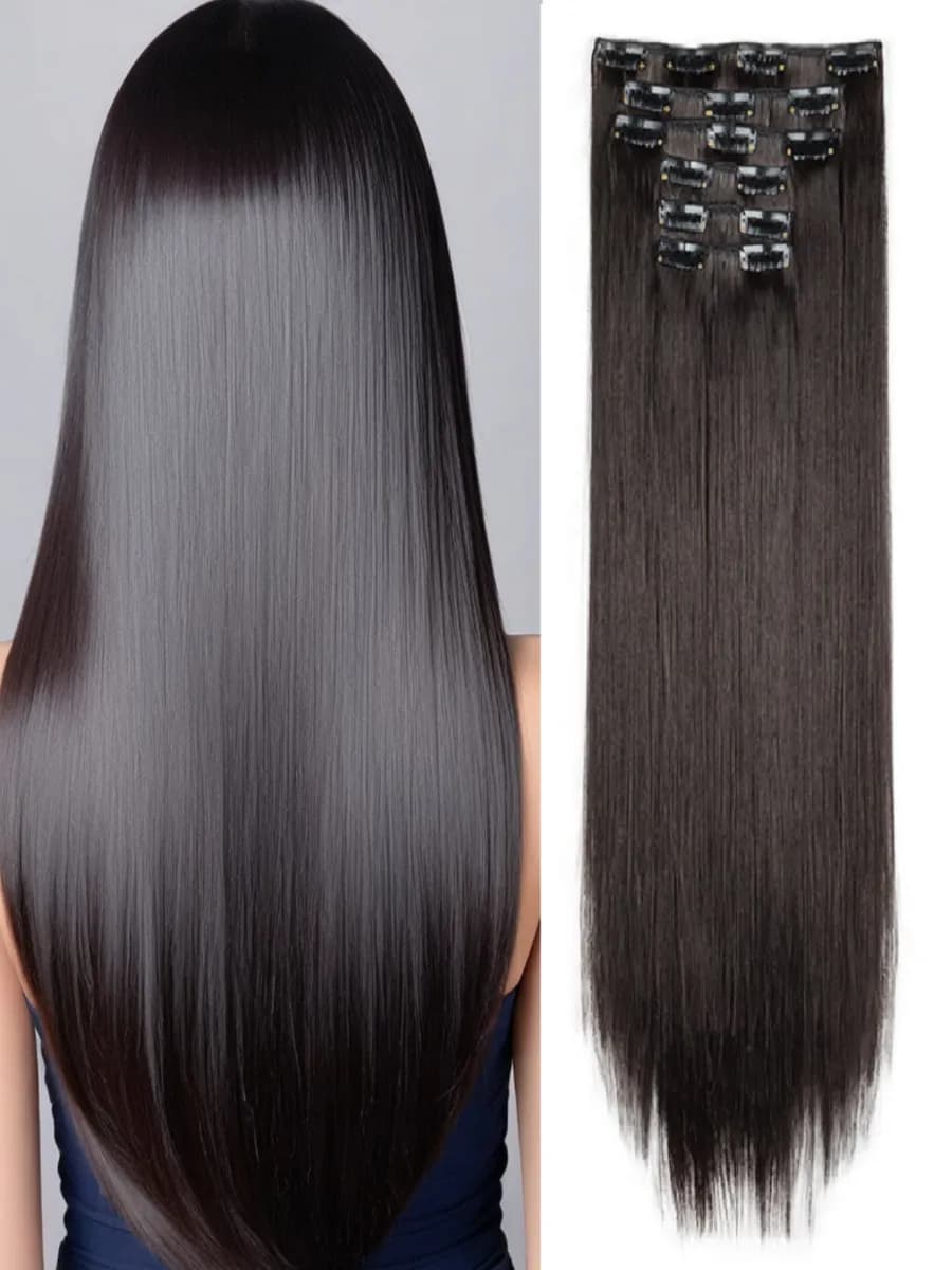 Накладные пряди прямые на заколках Темный шоколад