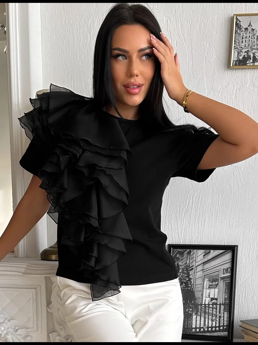 Футболка женская черная нарядная - фото 1