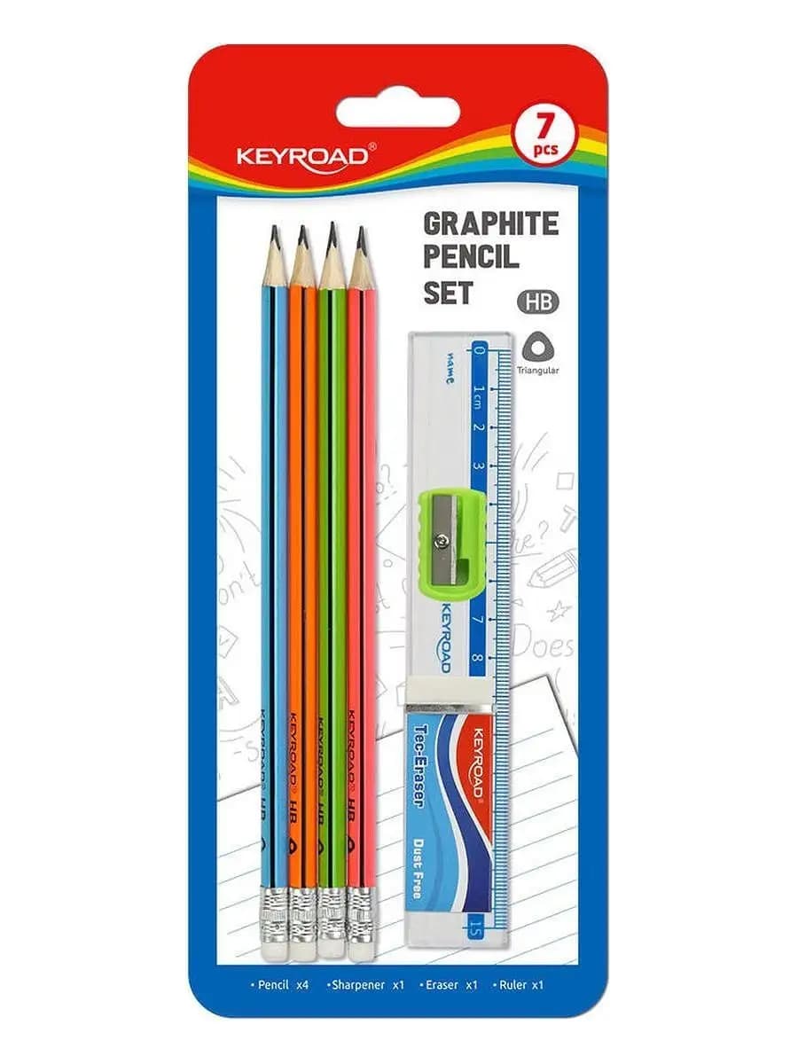 Школьный набор карандаши простые, ластик, точилка, линейка