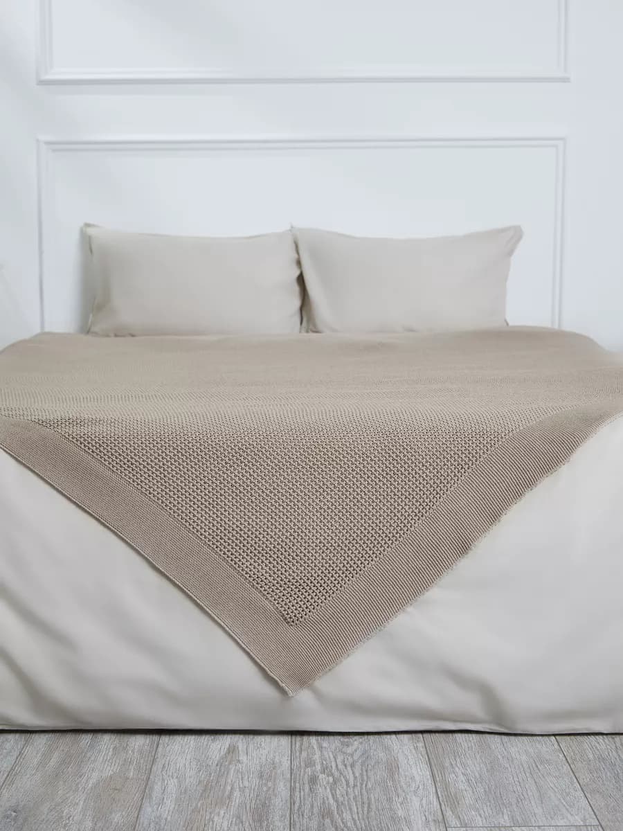 Плед 180х220 на кровать диван покрывало вязаный Хлопок 100 %