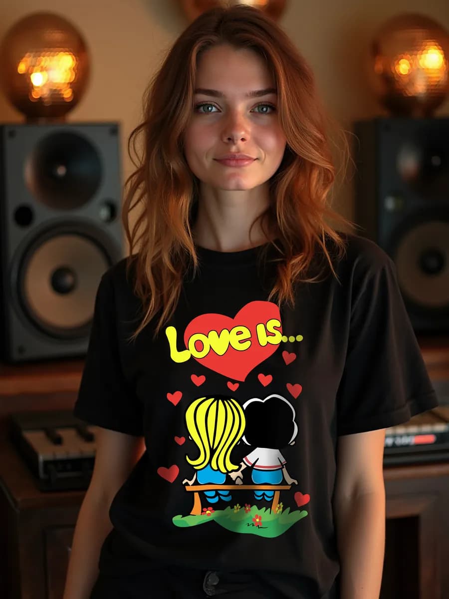 Футболка черная с надписью Love is хлопковая оверсайз