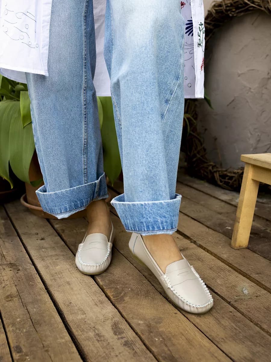 Мокасины из натуральной кожи, туфли летние - фото 1