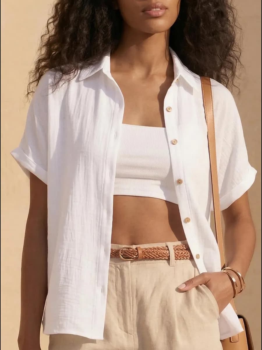 Блузка офисная с коротким рукавом и в школу