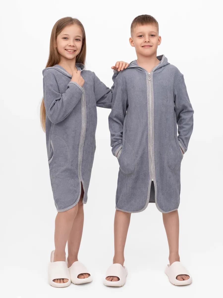 Халат с капюшоном на молнии махровый - фото 1