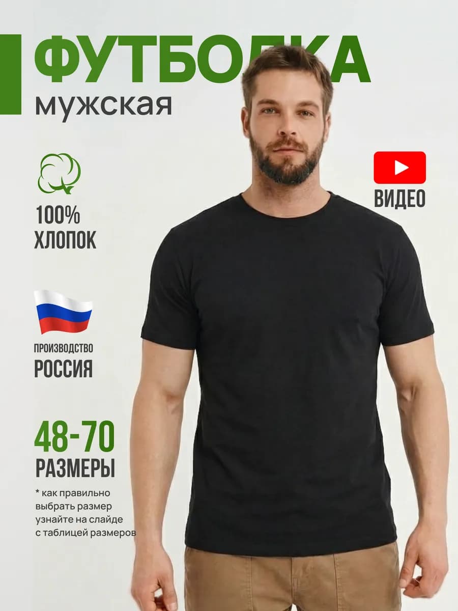 Футболка хлопок однотонная черная