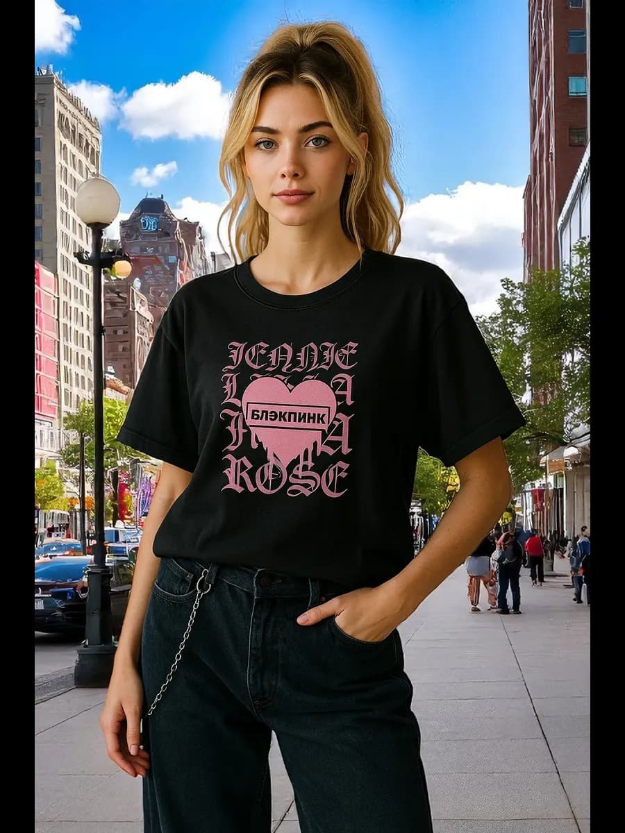 футболка женская оверсайз черный с принтом