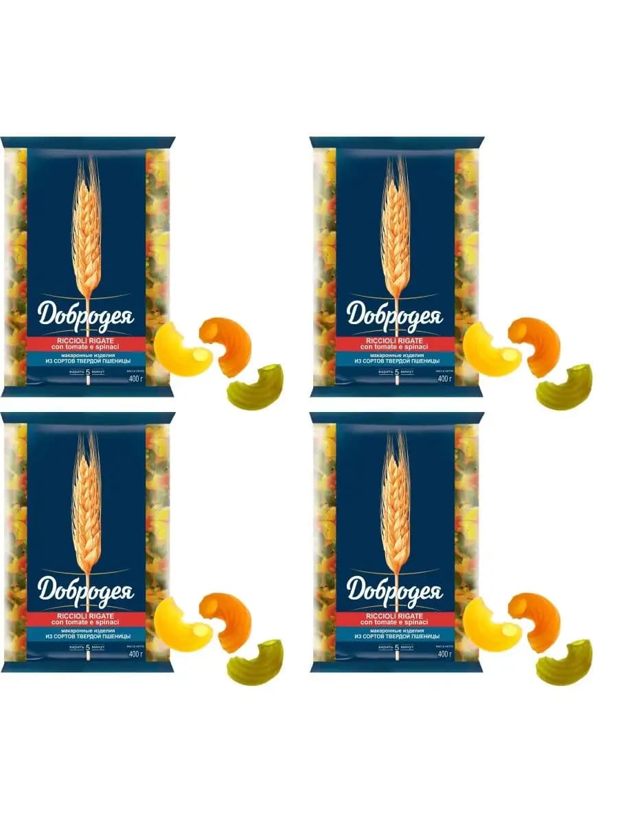 Макароны Rigate Con Tomate Завитоны 3 цветов, 400г, 4шт