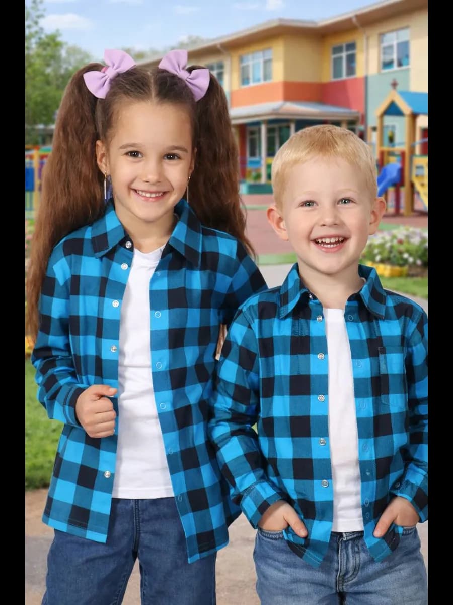 Рубашка детская в клетку на кнопках трикотажная