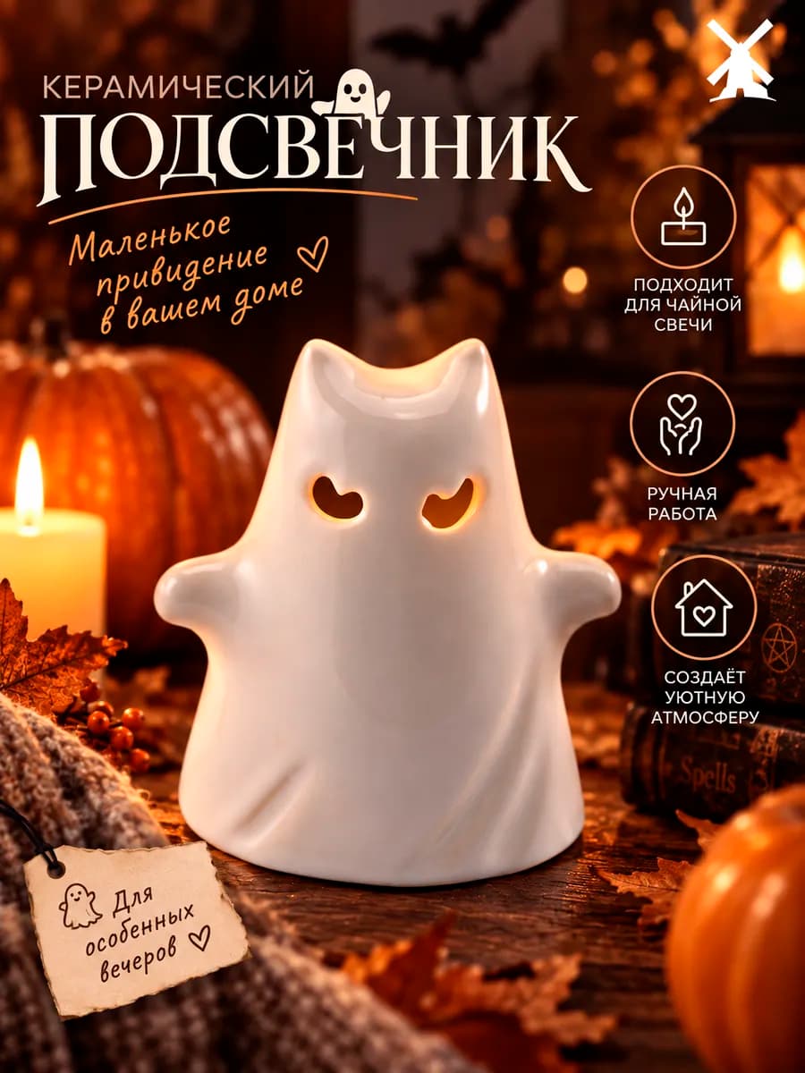 Подсвечник привидение "KATZ", белый, 9 см