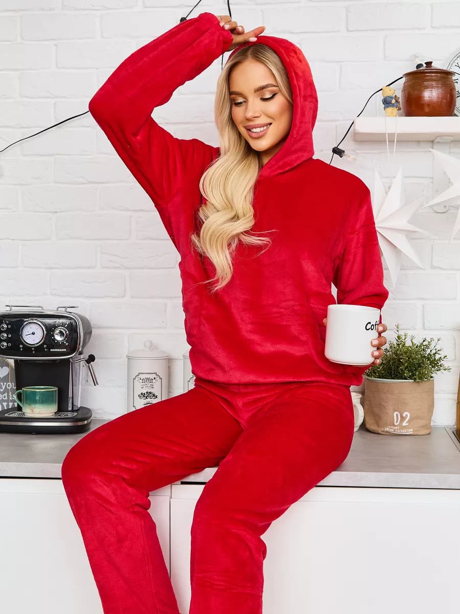 Пижама со штанами теплая домашняя с капюшоном