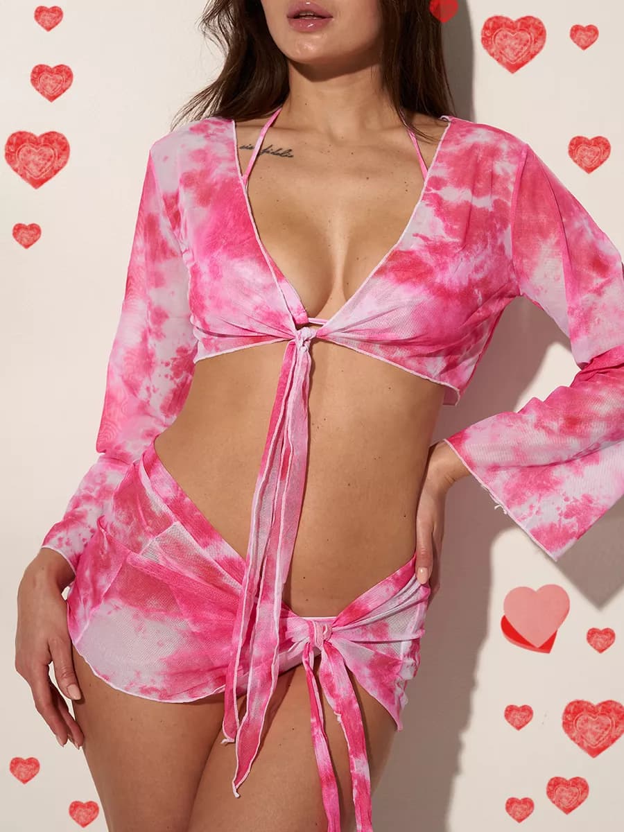 Купальник раздельный с накидкой и парео пляжный - фото 1