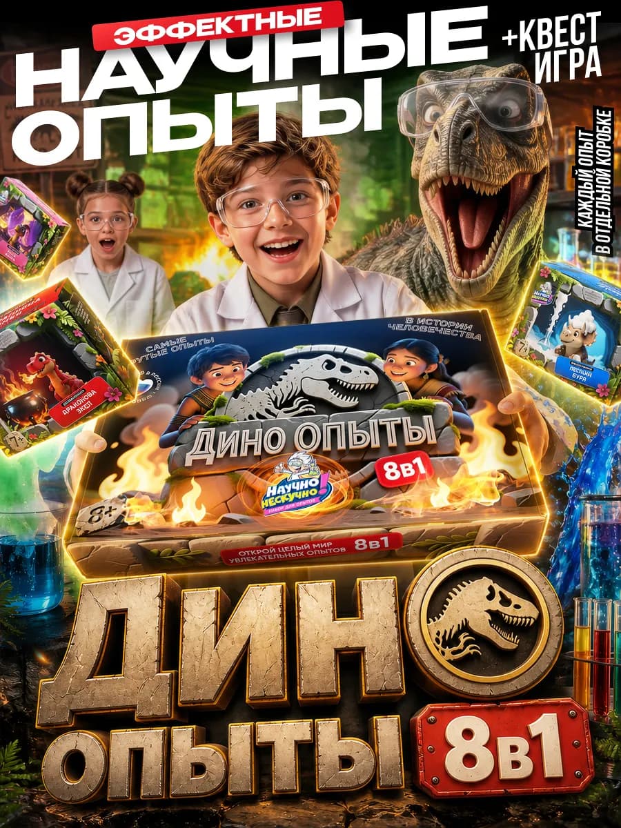 Набор опытов для детей 8 в 1 на подарок