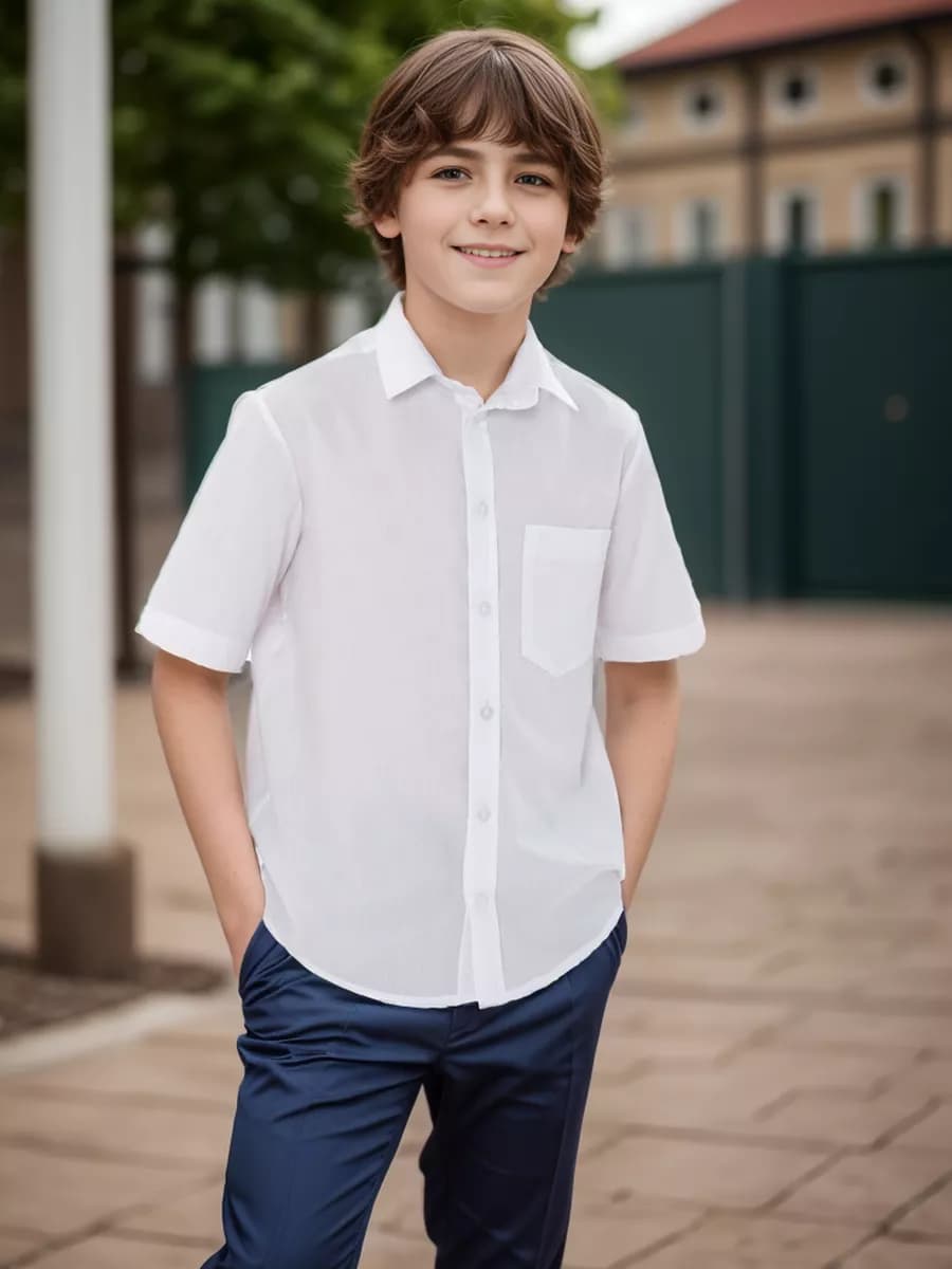 Рубашка для мальчика белая с коротким рукавом