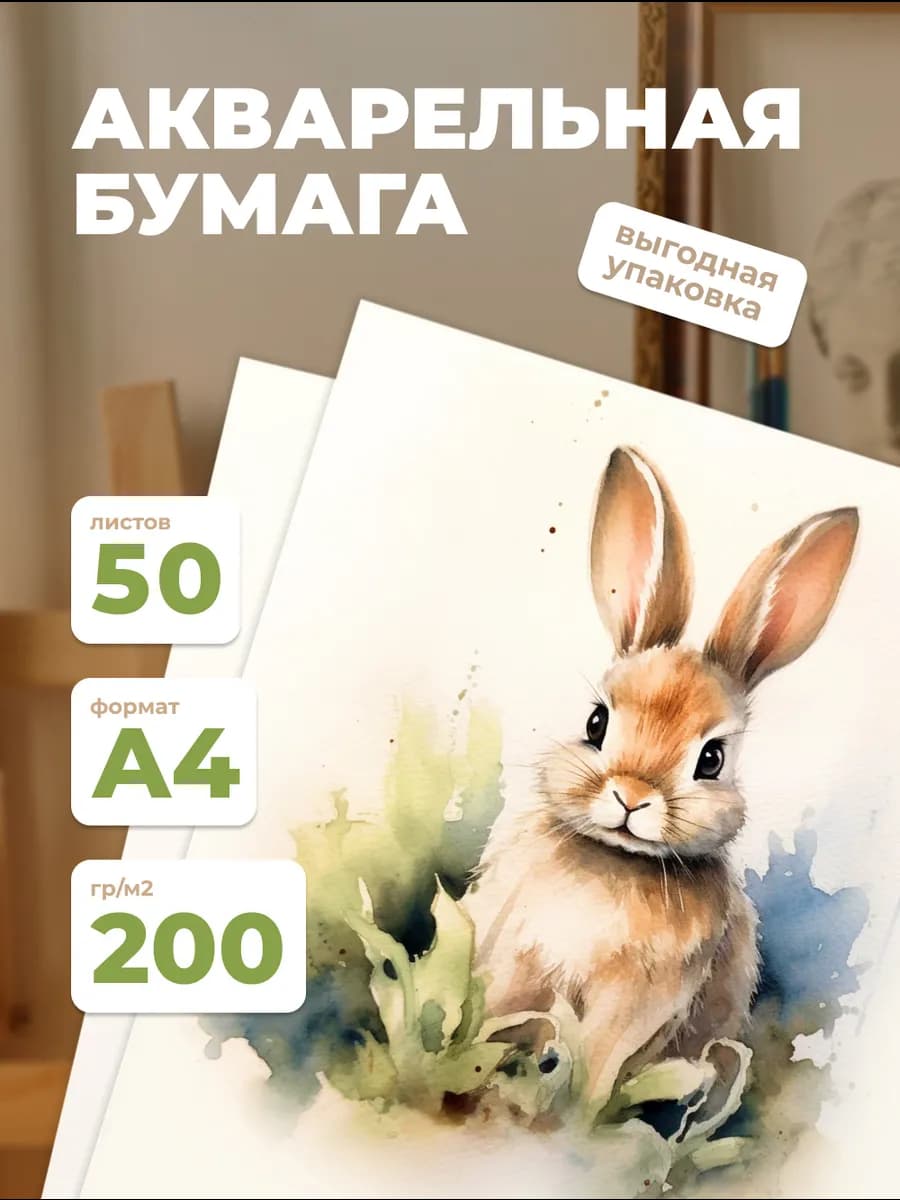 Акварельная бумага А4 для рисования детям 50 листов