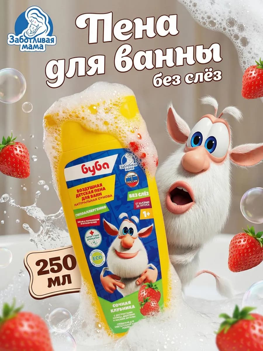 Пена для ванны детская сочная клубника Буба 250 мл