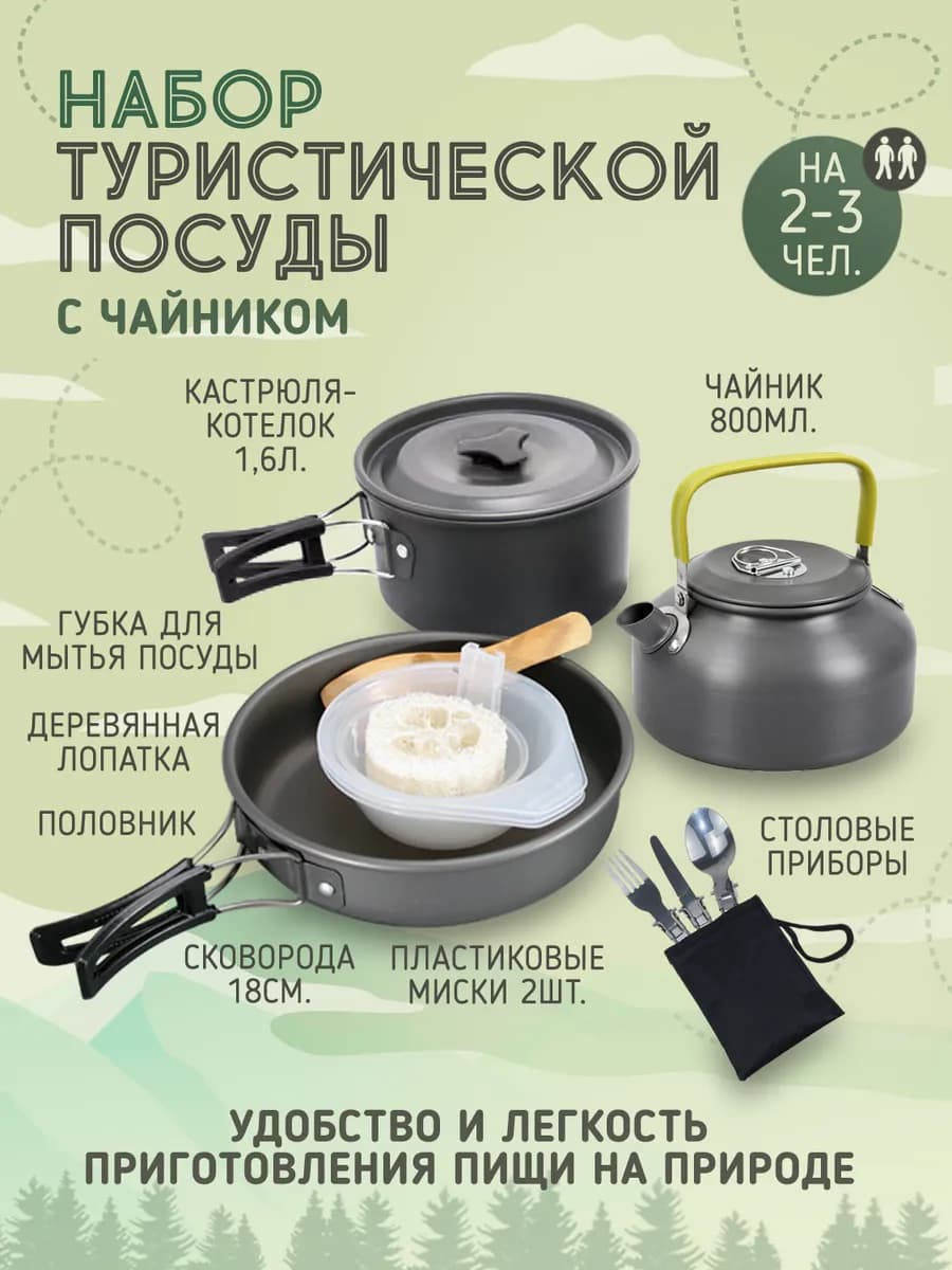 Набор туристической посуды с чайником