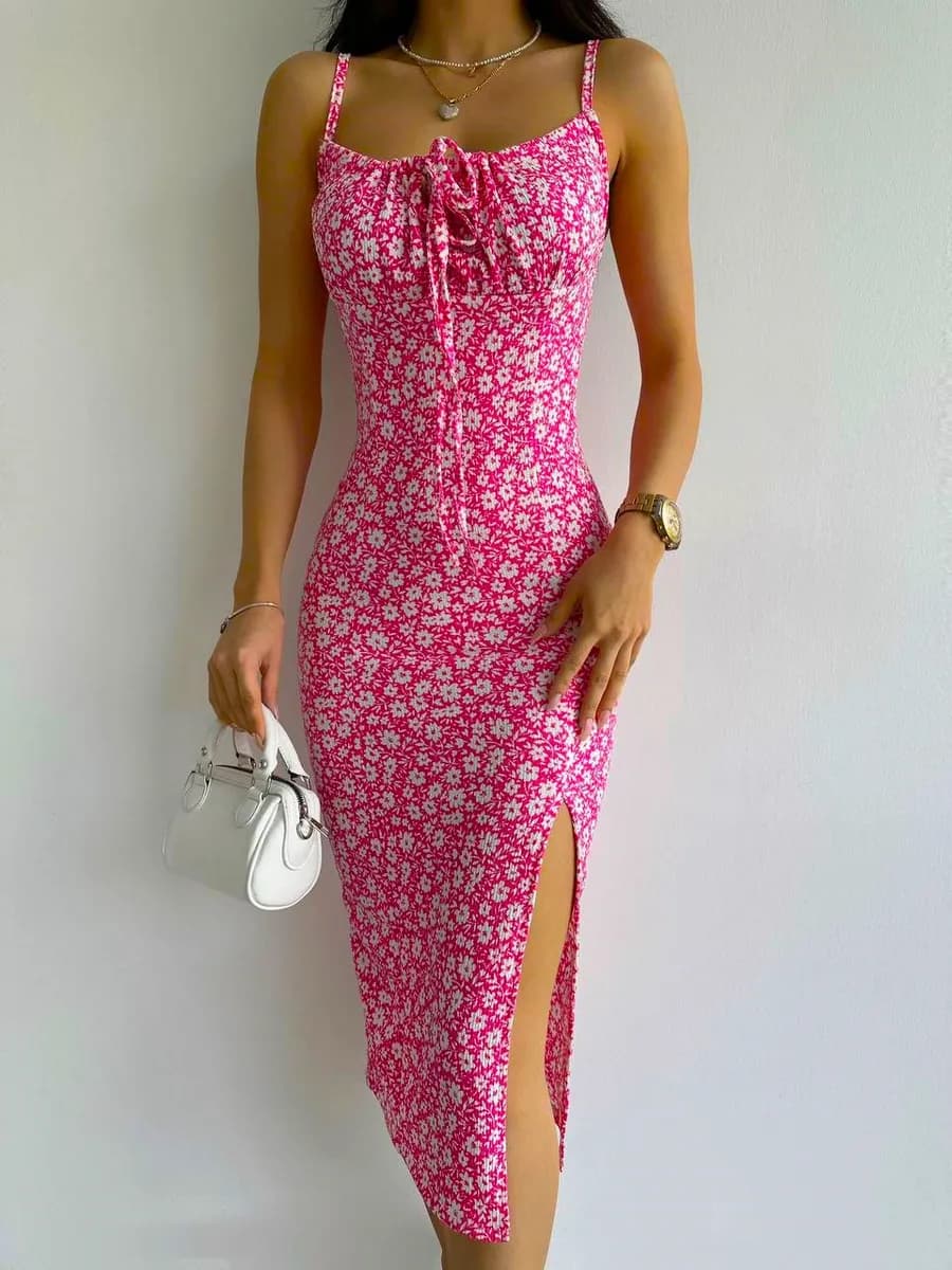 Платье миди с разрезом повседневное сарафан