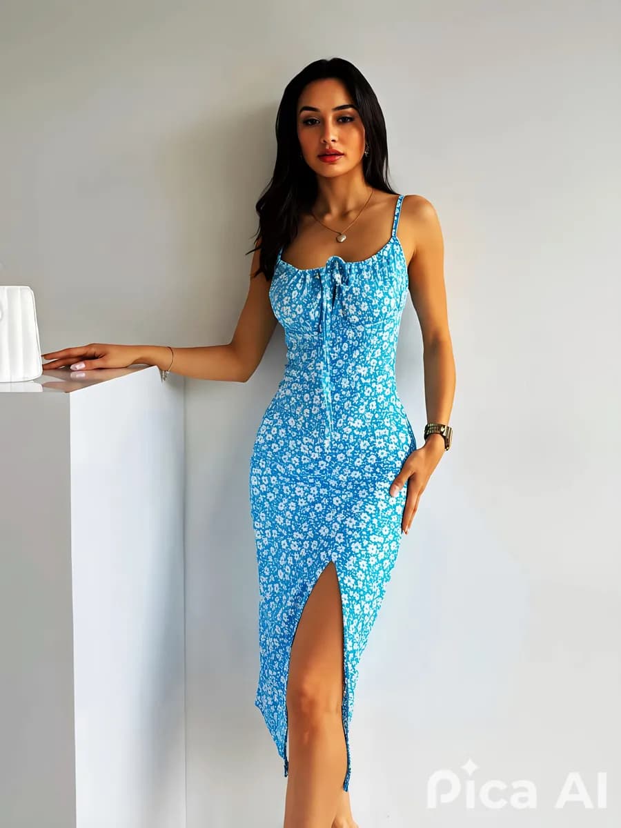 Платье миди с разрезом повседневное сарафан