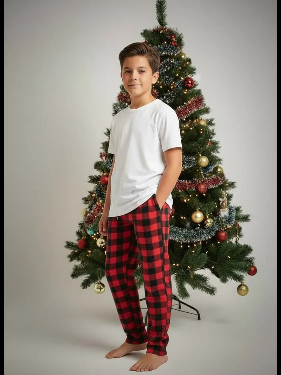 Брюки пижамные домашние детские в клетку - фото 1