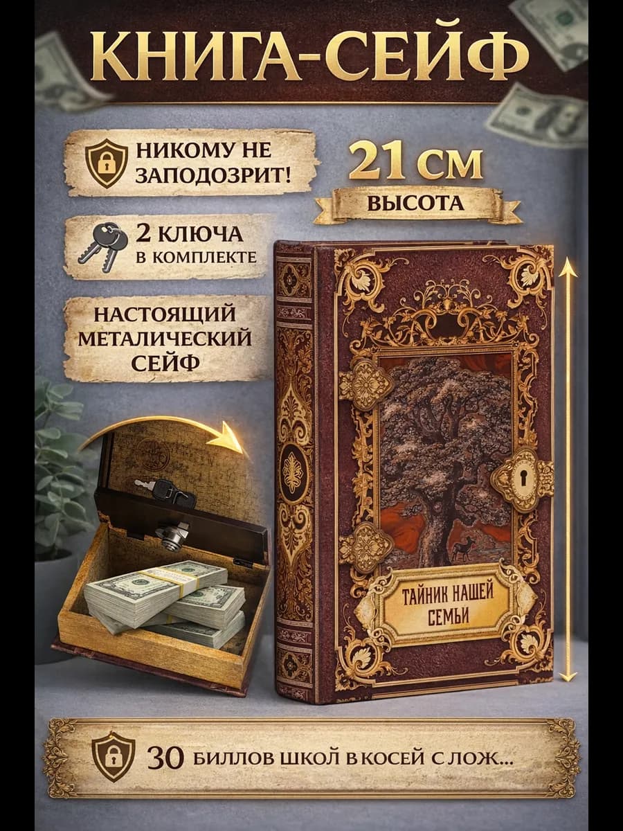 Шкатулка сейф-книга "Дерево. Тайник нашей семьи" 21х13х5 см