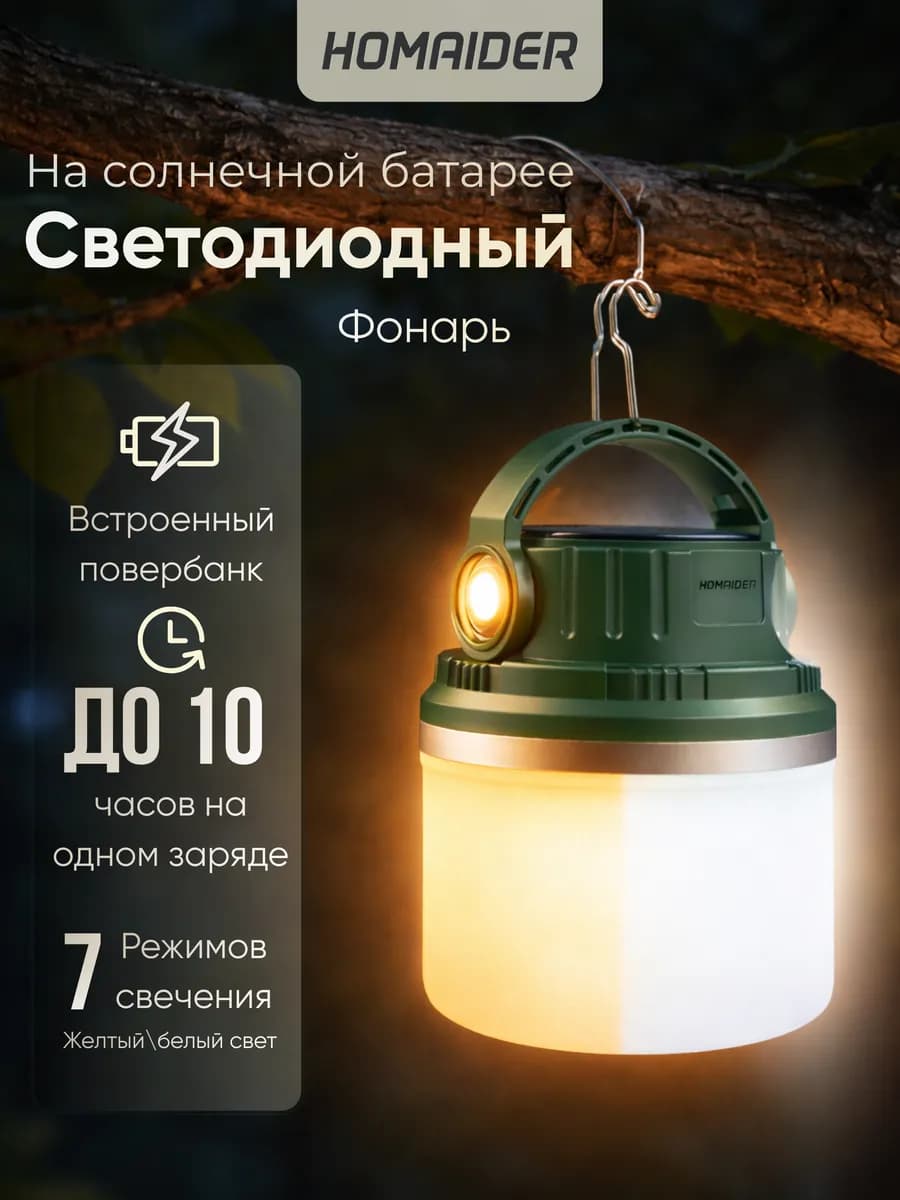 Фонарь кемпинговый аккумуляторный на солнечной батарее