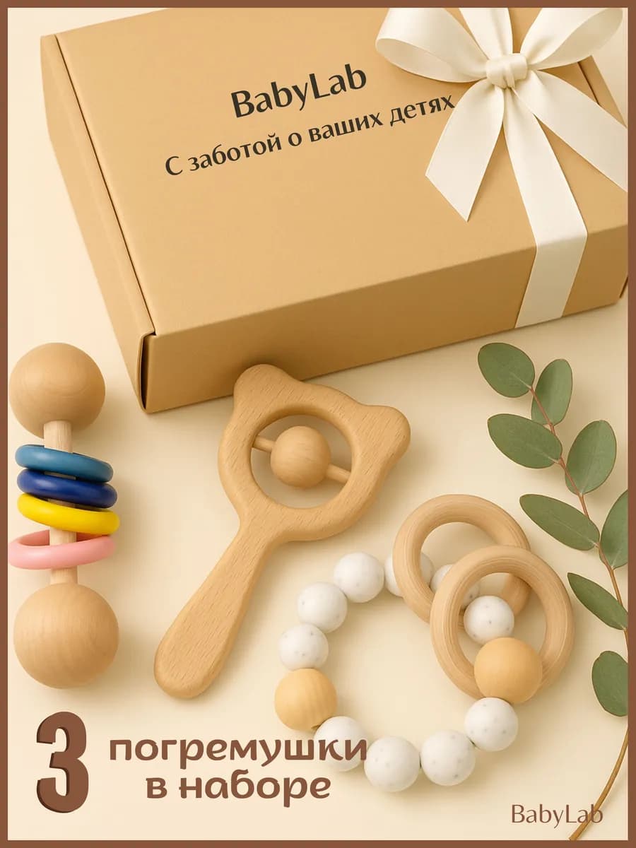 Погремушки деревянные для новорожденных малышей