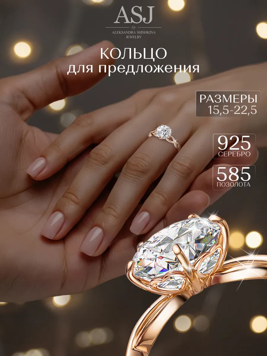 Кольцо с камнем золотое помолвочное серебро 925