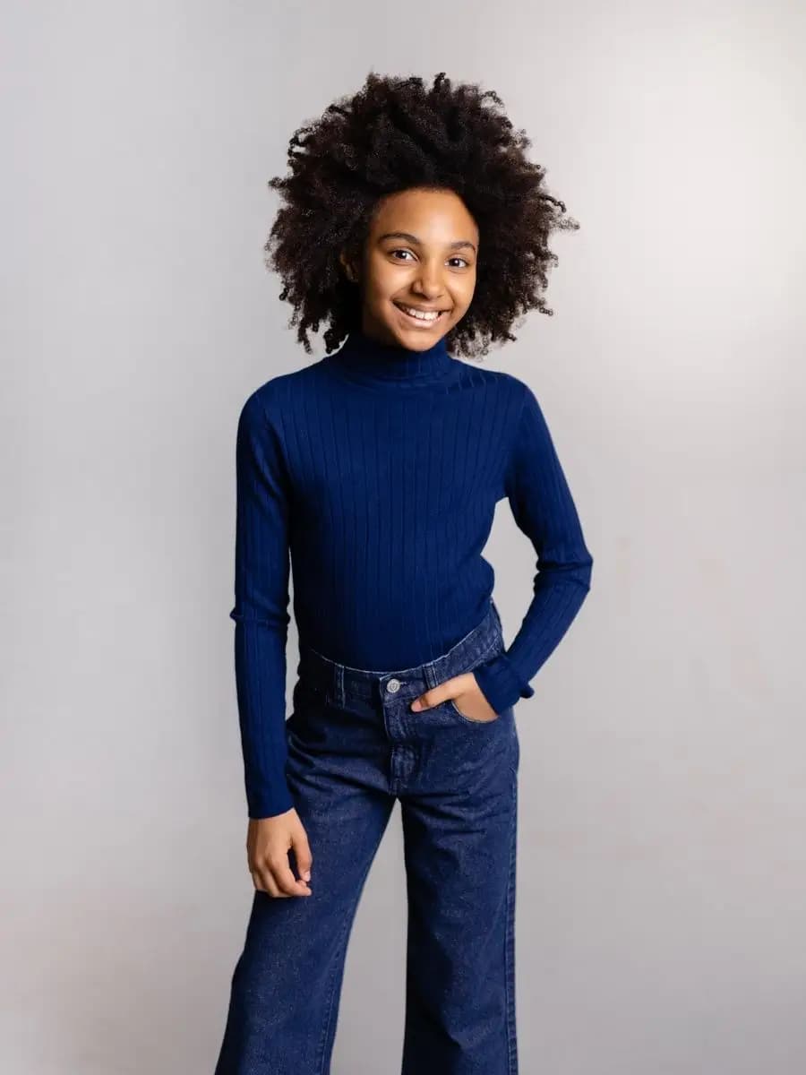 Синяя водолазка для девочки - фото 1