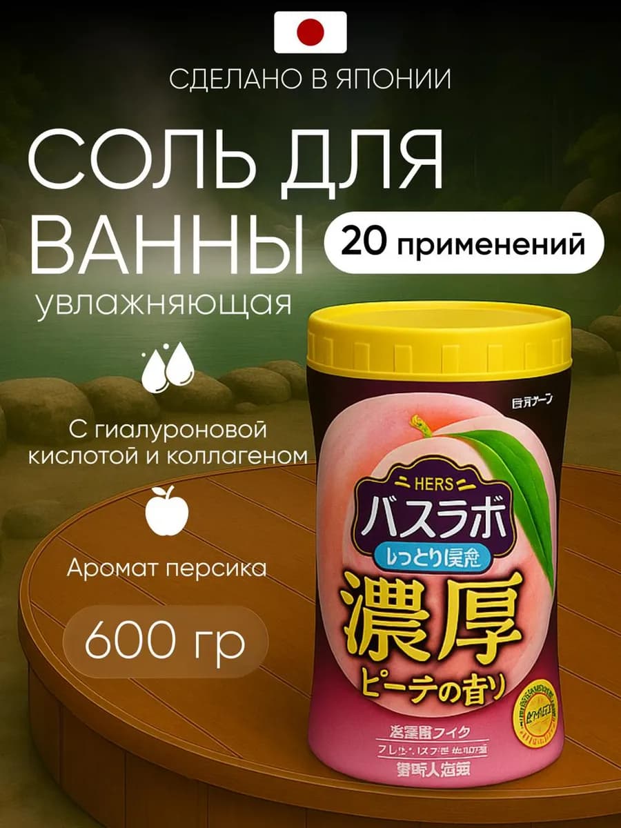 Соль для ванны увлажняющая, уход за телом, персик, Япония