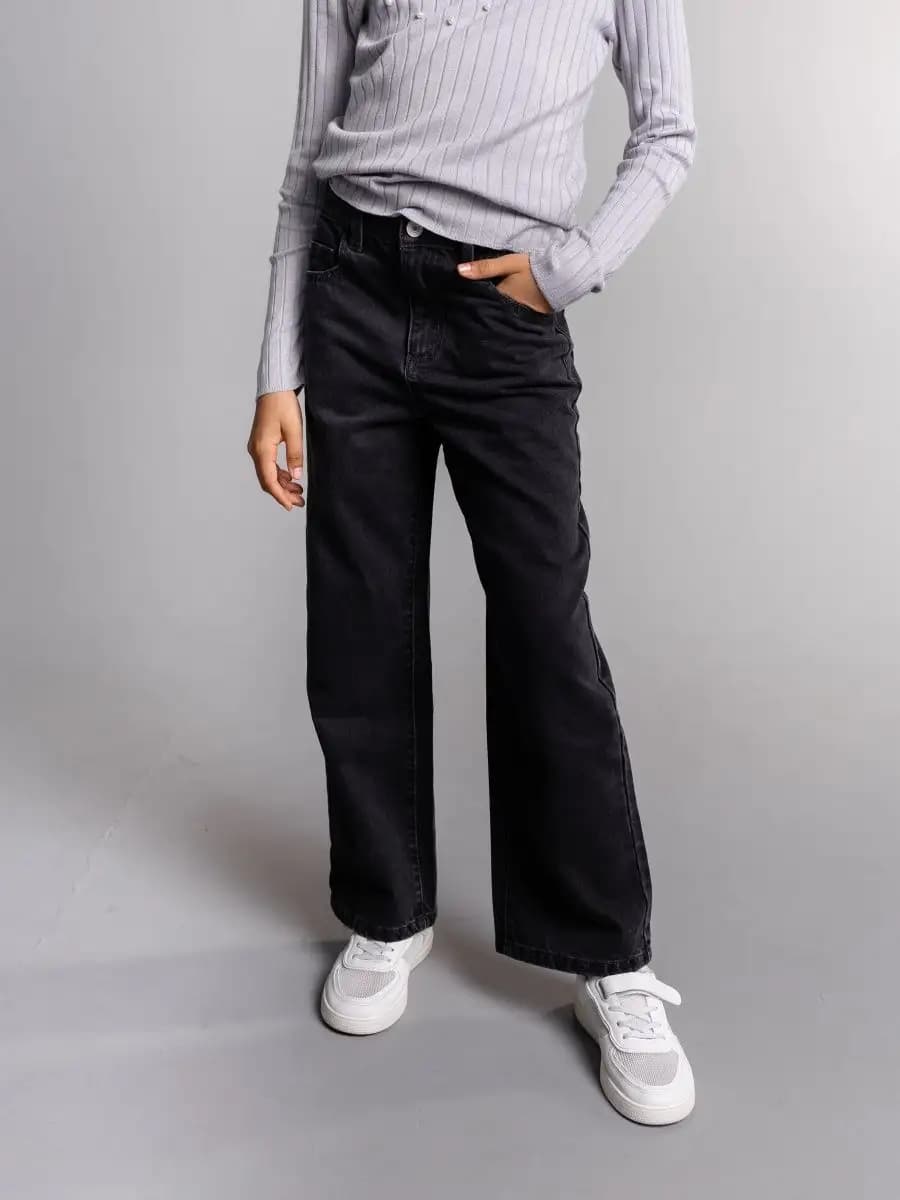 Джинсы для девочки широкие палаццо. Цвет серый