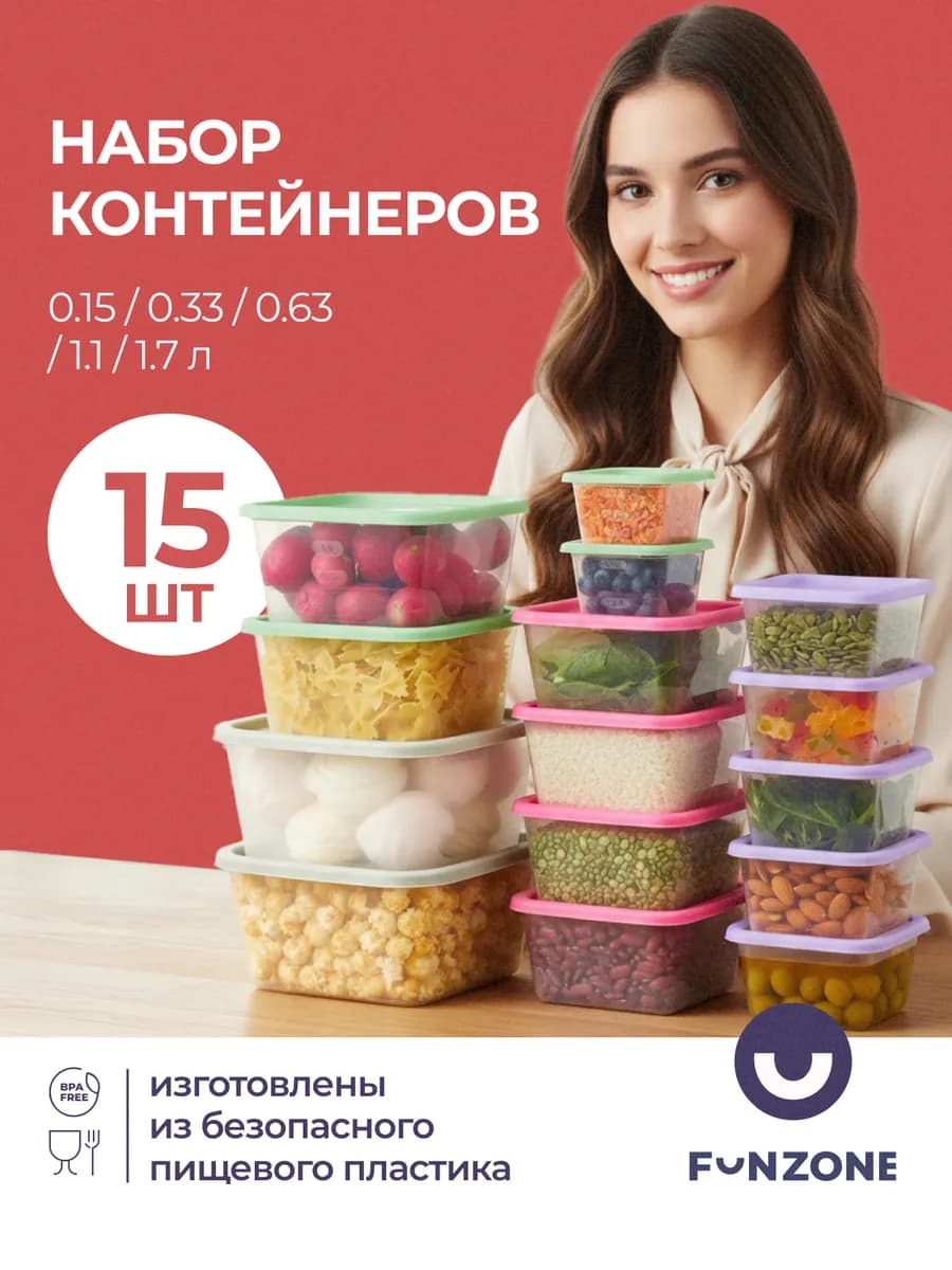 Контейнеры для заморозки еды и хранения набор 15 шт