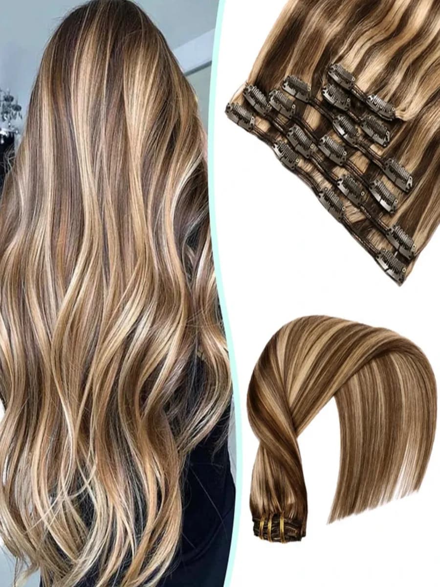 Накладные пряди прямые на заколках Мелированный