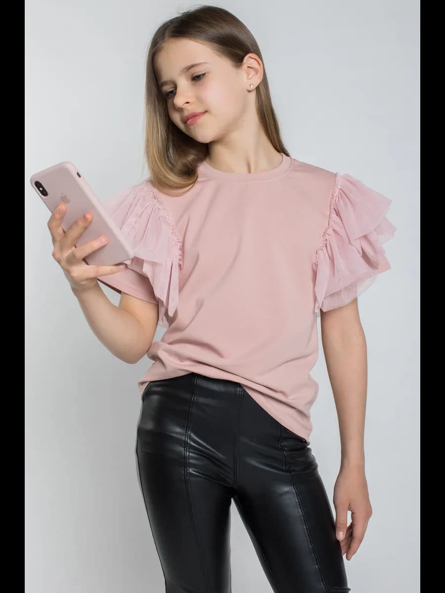 Футболка блузка нарядная в школу с рюшами