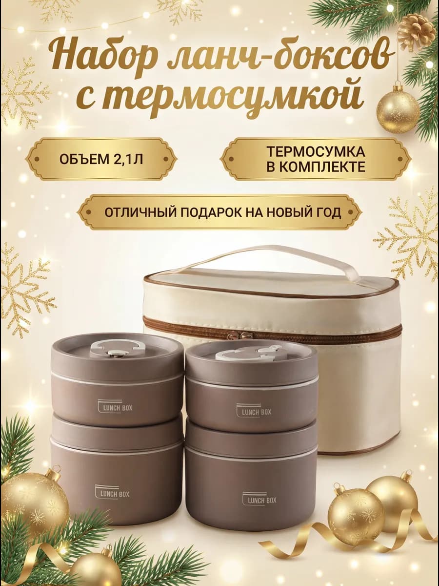 Ланч бокс металлический круглый для еды с термосумкой