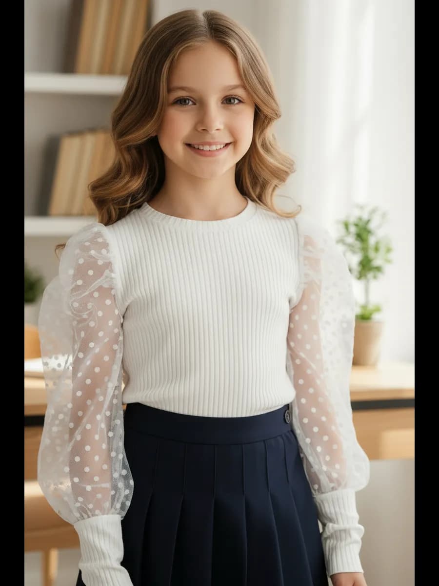 Блузка школьная нарядная с рукавом фонарик