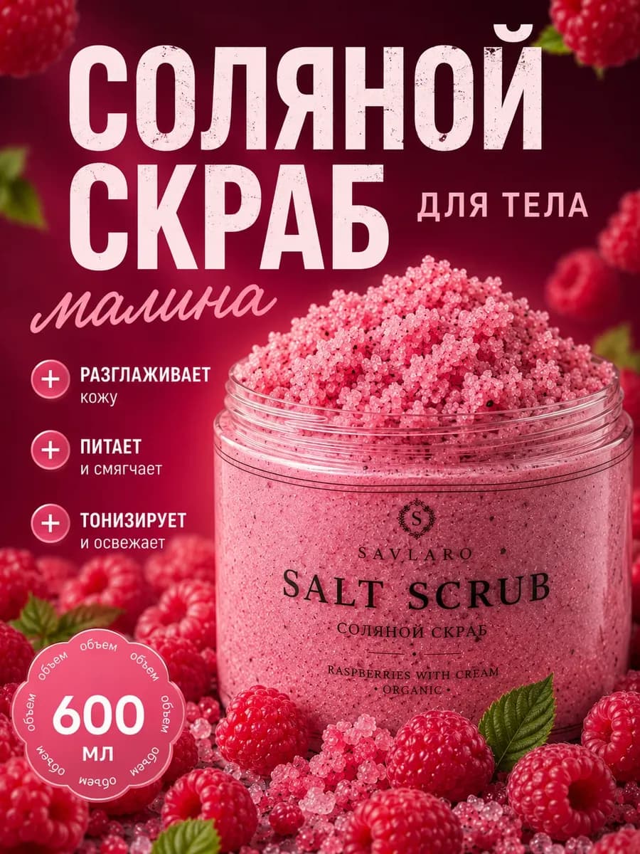 Скраб для тела Малина антицеллюлитный, 600 гр