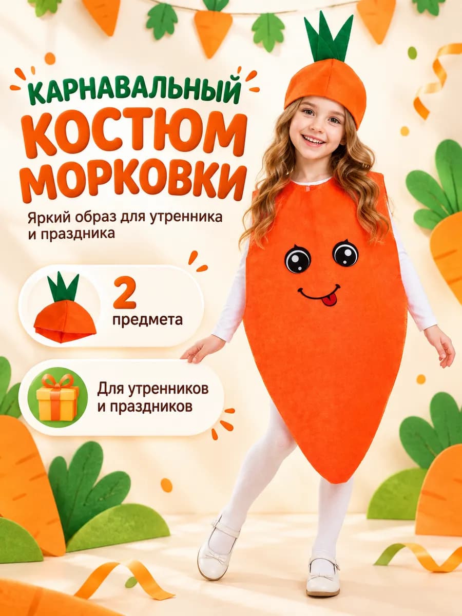 Карнавальный костюм "Сильная морковка" детский