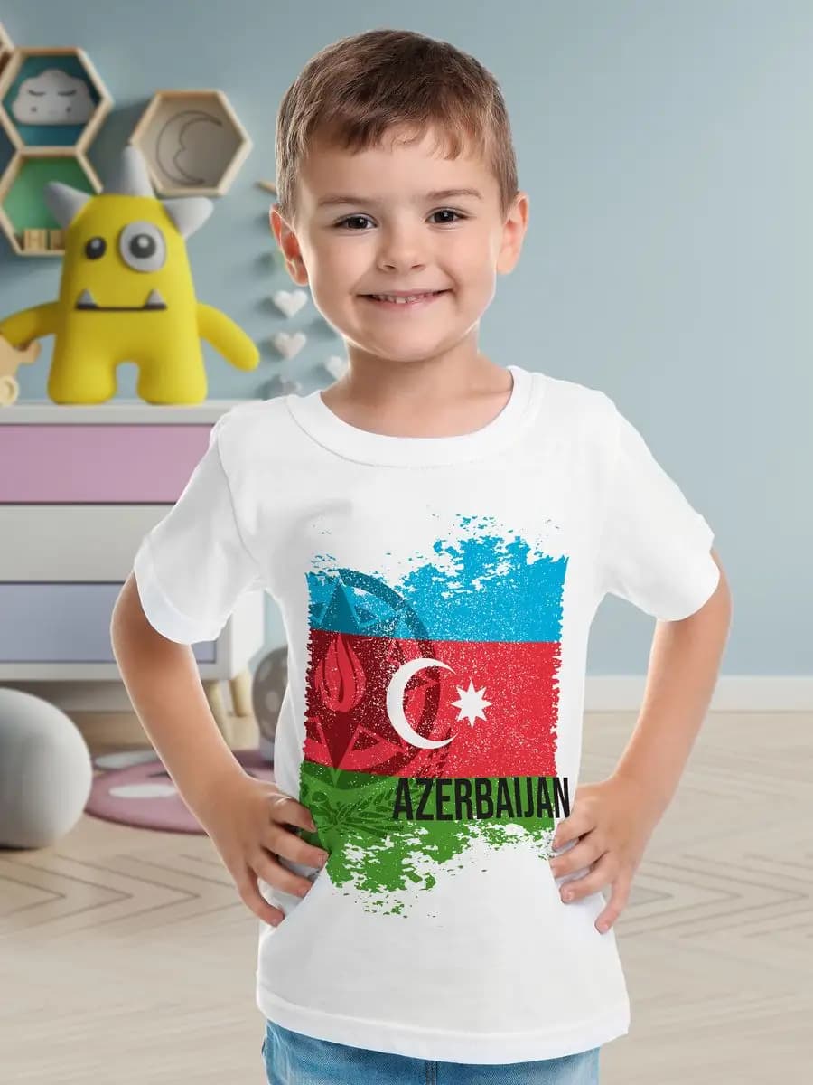 Футболка детская белая флаг Азербайджана