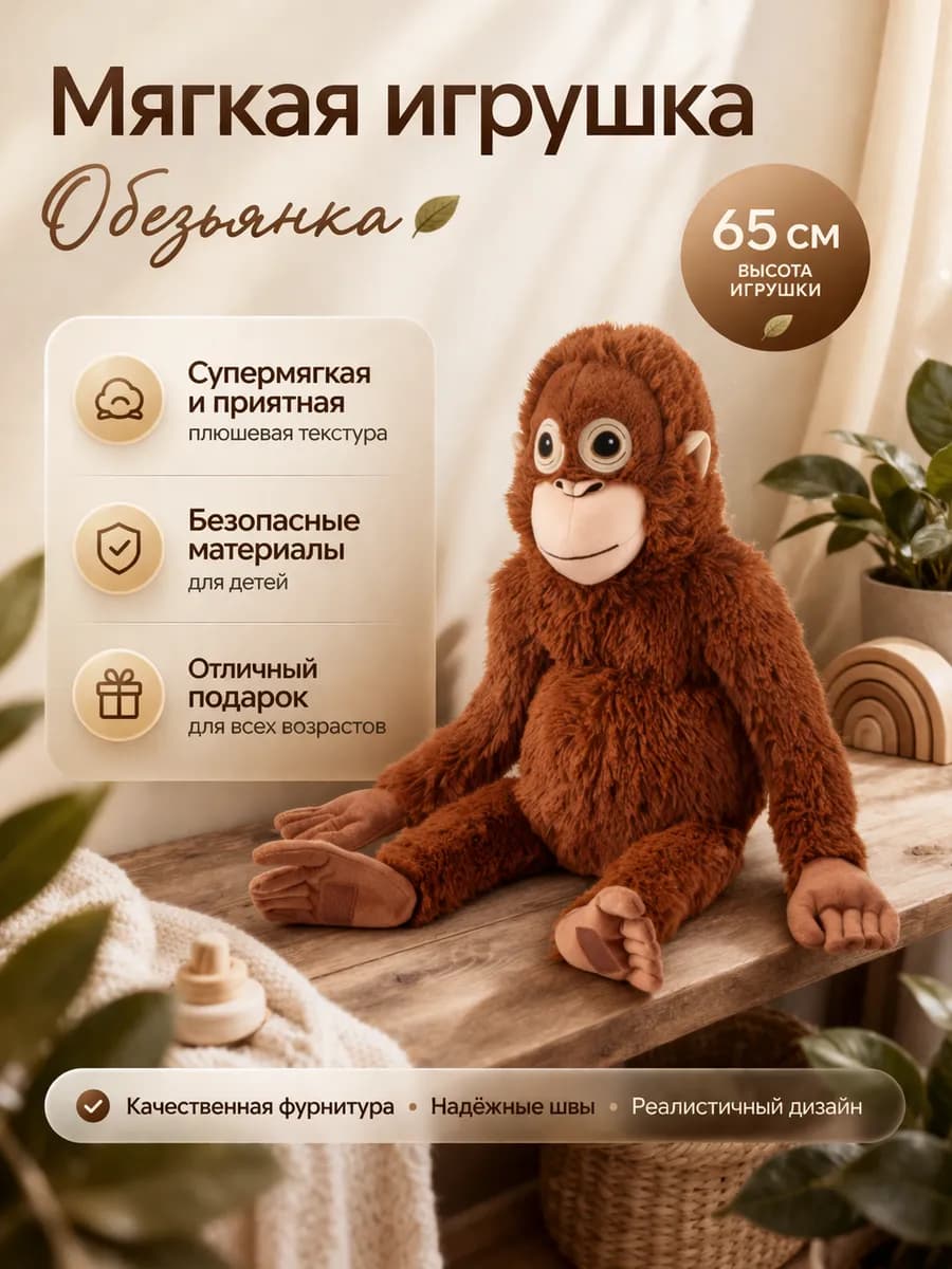 Плюшевая мягкая обезьяна игрушка панч 65 см