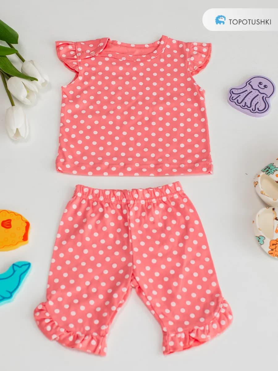 Летний костюм в горошек футболка с шортами для малыша - фото 1