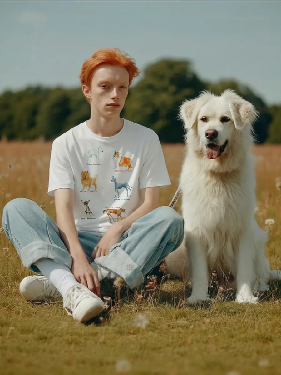 Футболка хлопковая с принтом и надписью "Собачки"