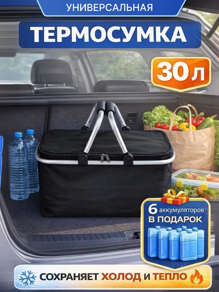 Термосумка складная с 6 аккумуляторами холода 30 литров