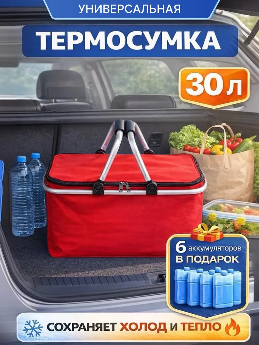 Термосумка складная с 6 аккумуляторами холода 30 литров
