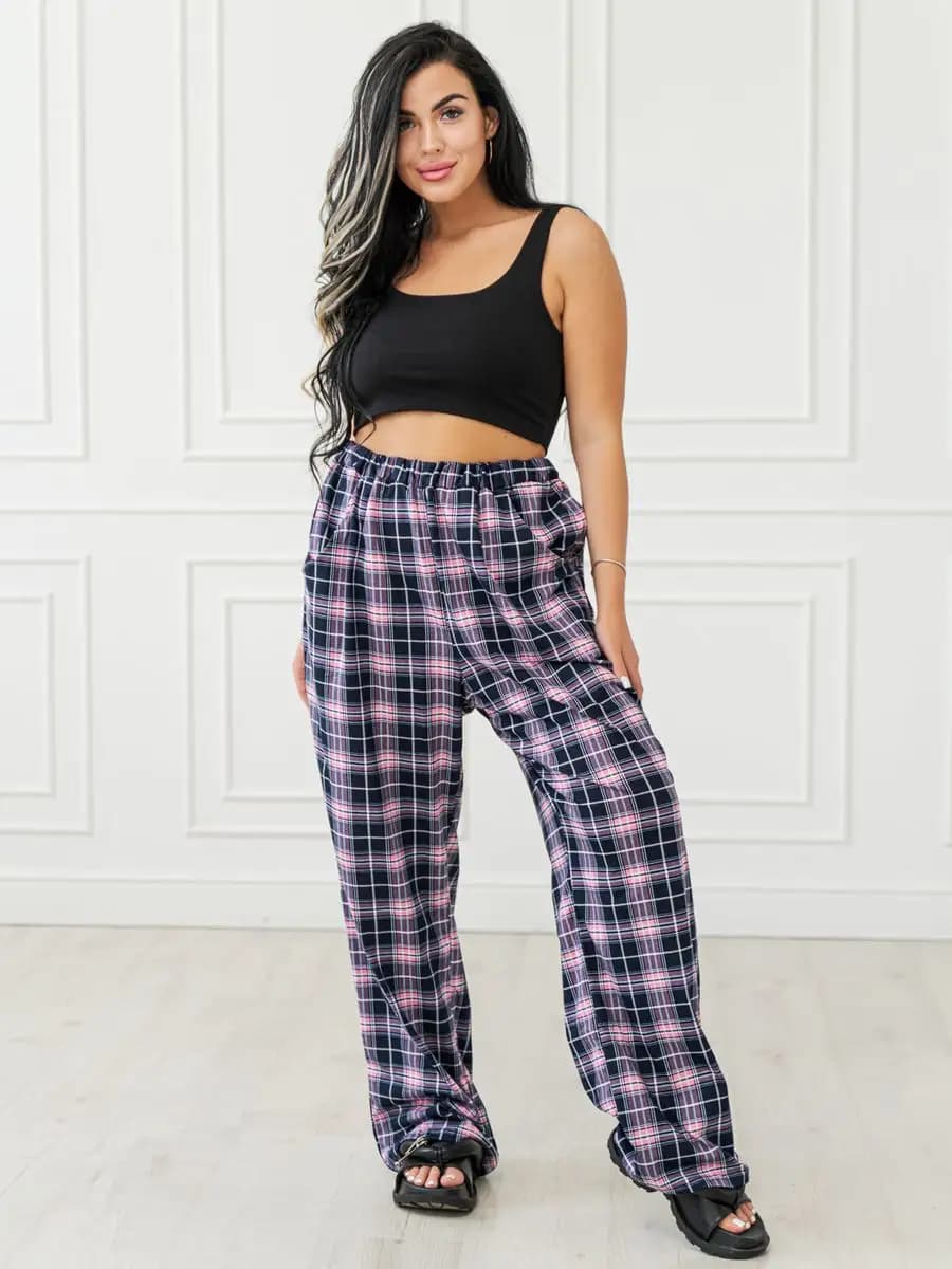 Домашние штаны в клетку оверсайз больших размеров 62-76