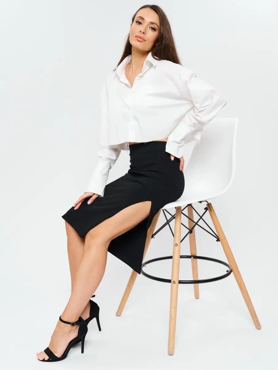 Юбка миди с разрезом на резинке