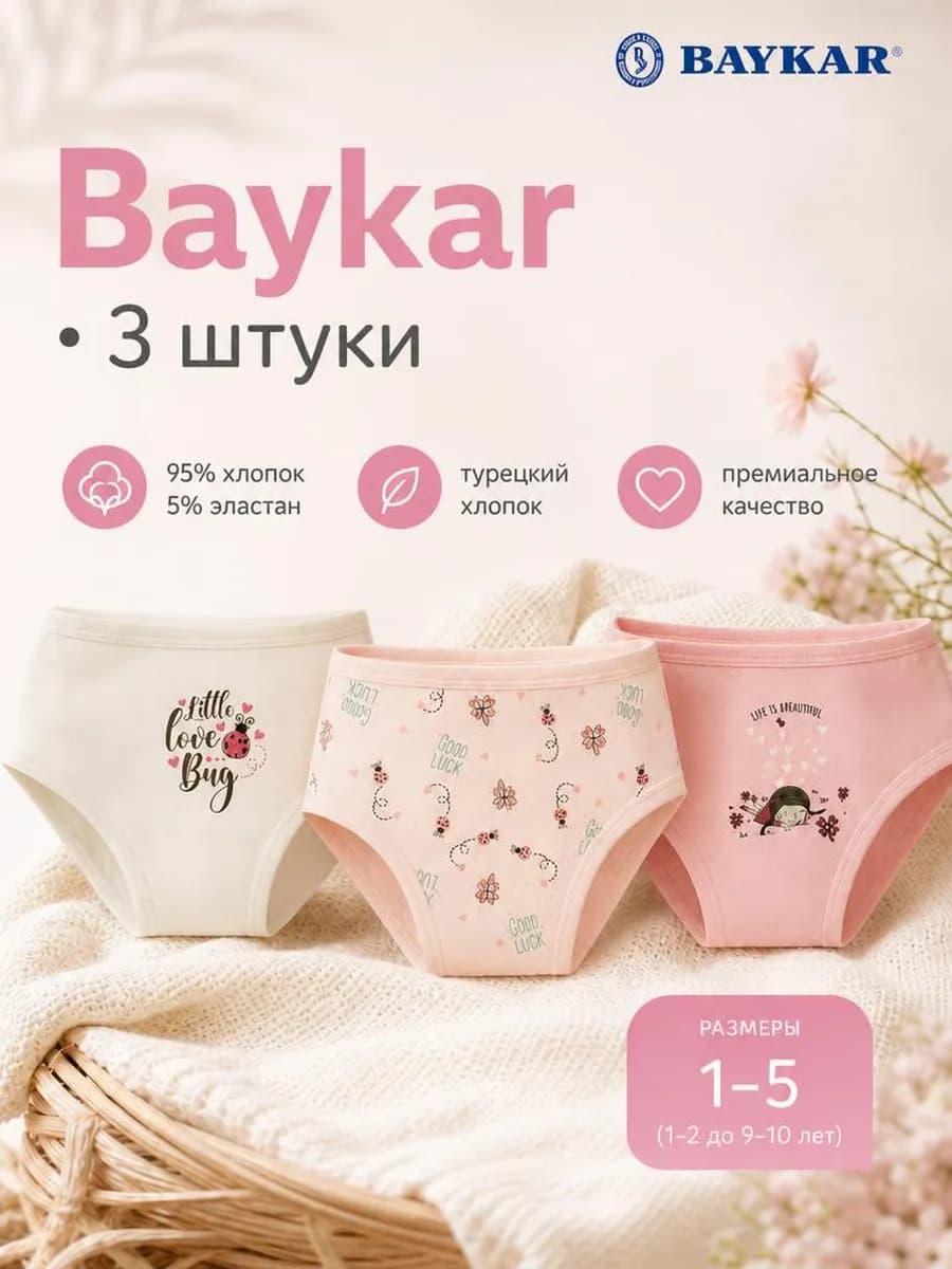 Хлопковые трусы детские набор 3 шт