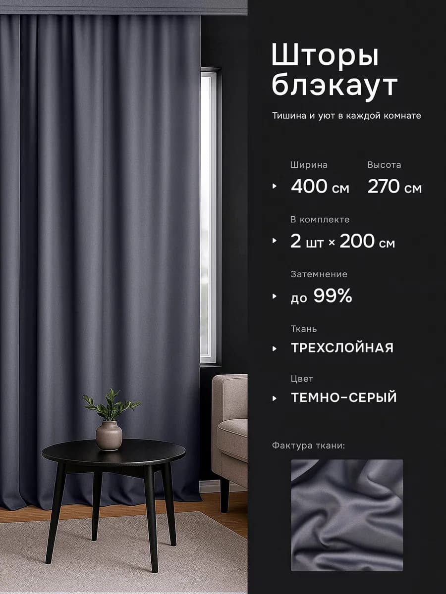 Шторы блэкаут для дома и кухни 200х270