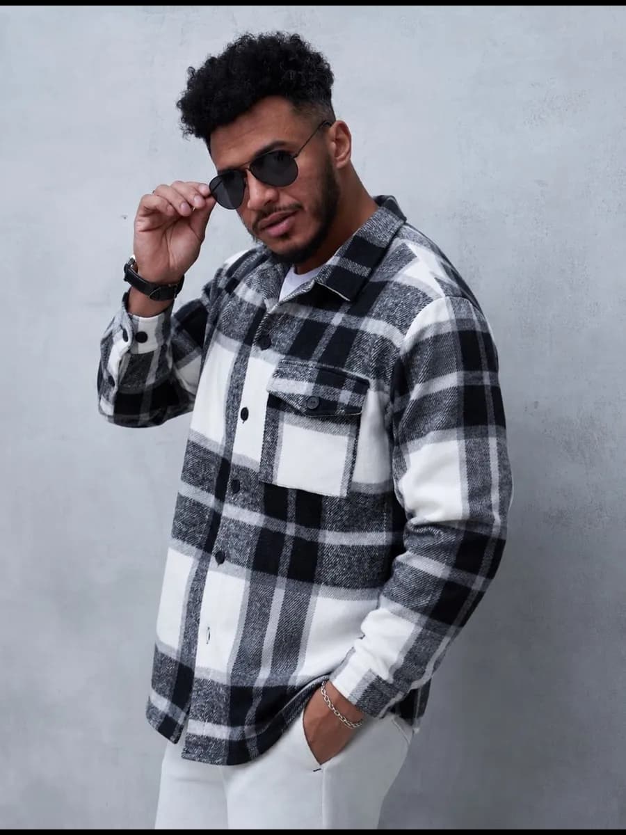 Рубашка в клетку теплая удлиненная