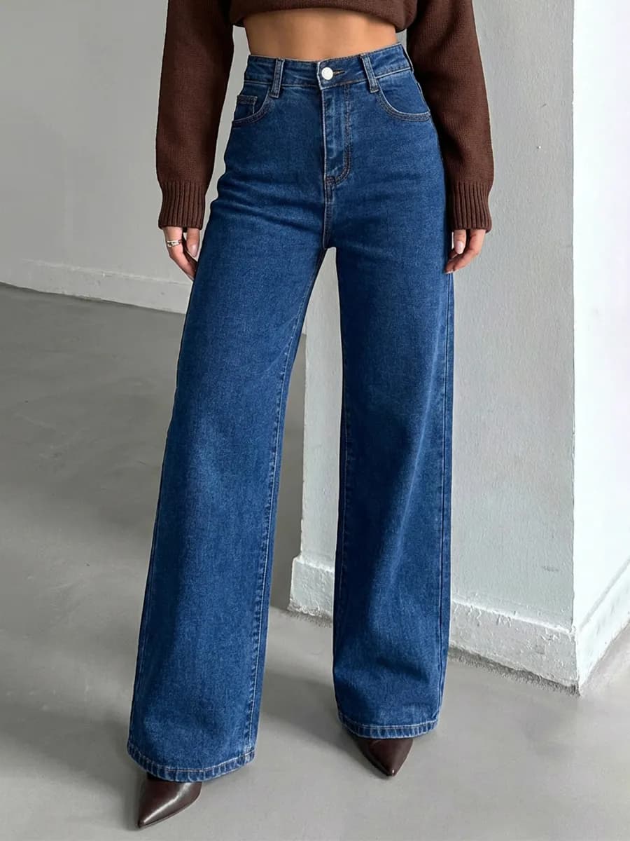 Джинсы прямые широкие с высокой посадкой